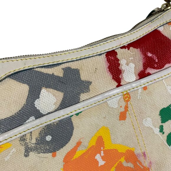 HTF Vintage DOONEY BOURKE Double Pocket Front Graffiti Shoulder Bag + Charm - Picture 14 of 16